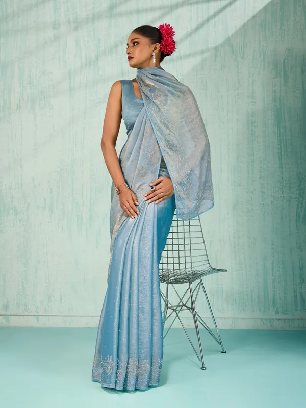 Ice_Blue_Velvet_Chiffon_Saree_With_Zarkan_&_Cutdana_Work_For_Women