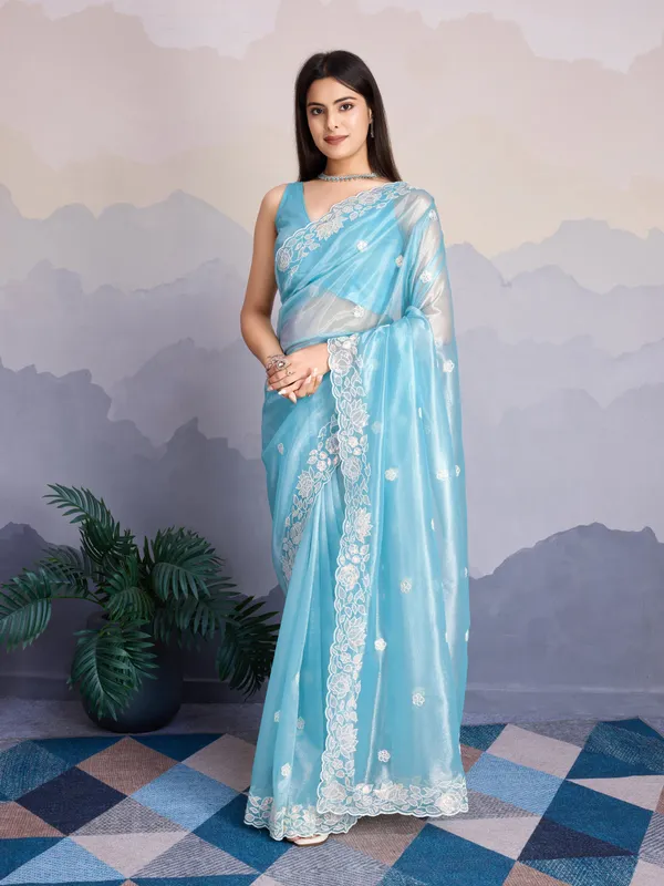 Pastel_Blue_Gold_Infused_Twill_Saree_For_Women