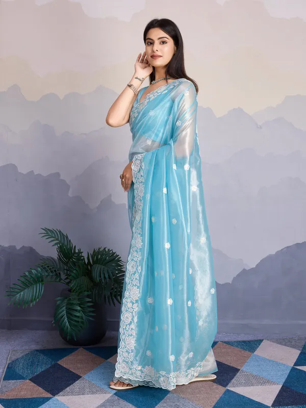 Pastel_Blue_Gold_Infused_Twill_Saree_For_Women