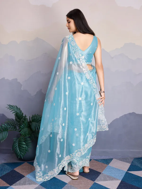 Pastel_Blue_Gold_Infused_Twill_Saree_For_Women