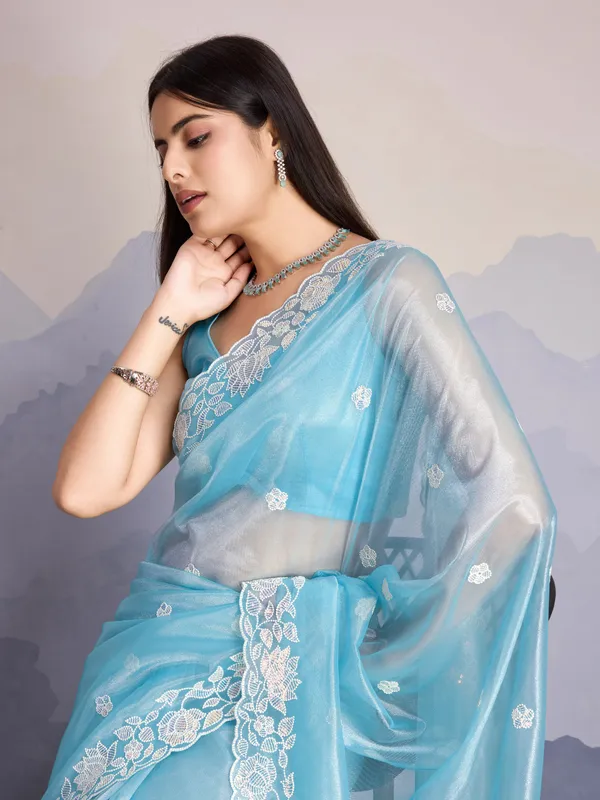 Pastel_Blue_Gold_Infused_Twill_Saree_For_Women
