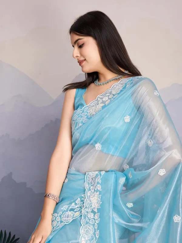 Pastel_Blue_Gold_Infused_Twill_Saree_For_Women