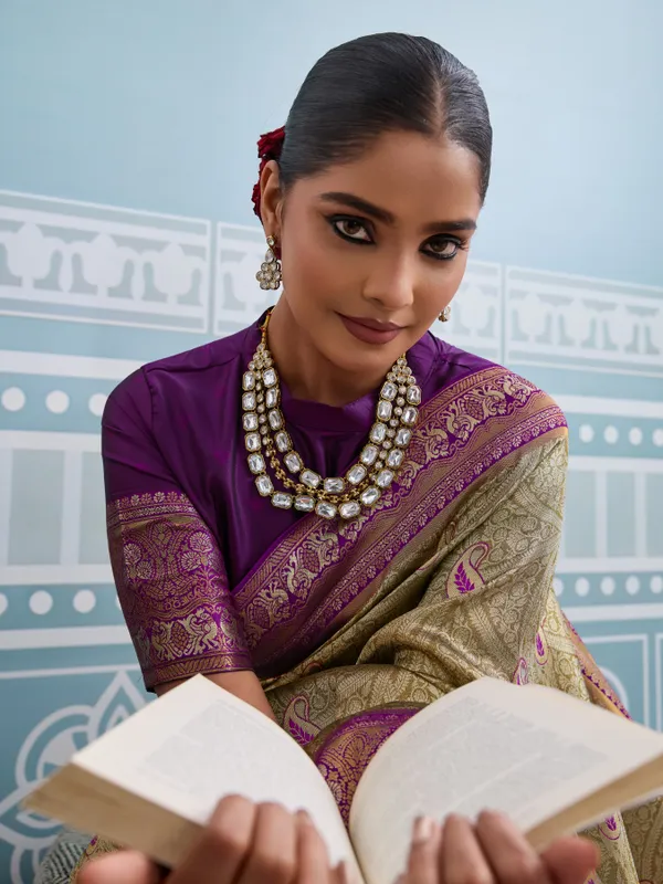 Golden_Beige_&_Purple_Kanjivaram_Silk_Saree