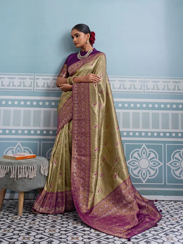 Golden_Beige_&_Purple_Kanjivaram_Silk_Saree