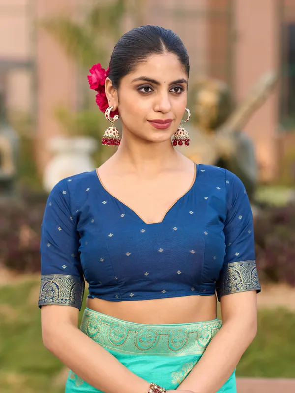 Aqua_Green_Gharchola_Saree_In_Pure_Dola_Silk_With_Zari_Weaving_For_Women