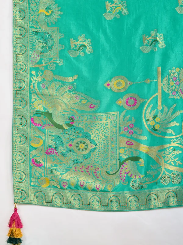 Aqua_Green_Gharchola_Saree_In_Pure_Dola_Silk_With_Zari_Weaving_For_Women
