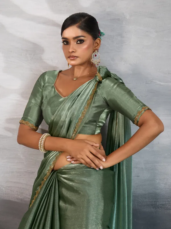 Rich_Emerald_Green_Burberry_Chiffon_Saree_With_Beads_&_Cutdana_Lace_For_Women