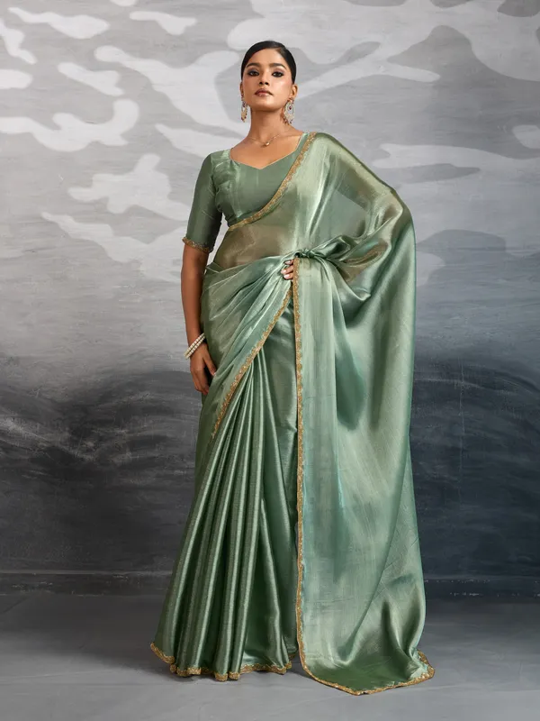 Rich_Emerald_Green_Burberry_Chiffon_Saree_With_Beads_&_Cutdana_Lace_For_Women