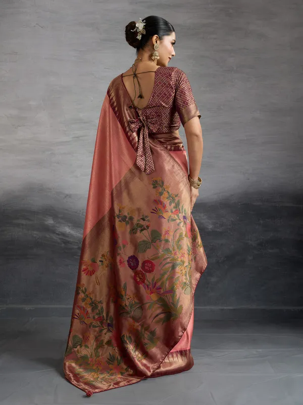 Brown_&_Peach_Pink_Kanjivaram_Soft_Silk_Saree