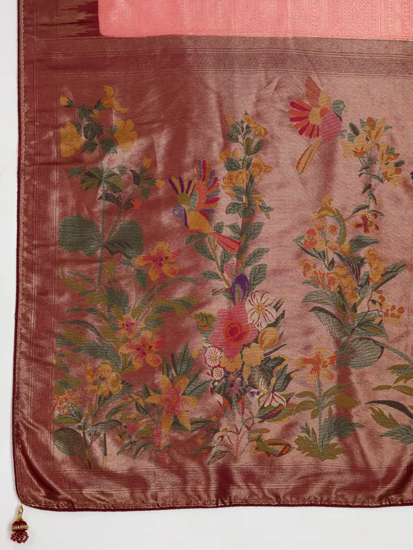 Brown_&_Peach_Pink_Kanjivaram_Soft_Silk_Saree