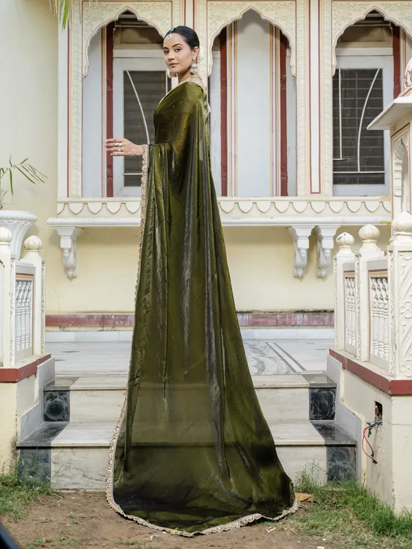 Deep_Olive_Green_Velvet_Satin_Saree_For_Women