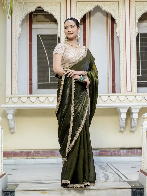 Deep_Olive_Green_Velvet_Satin_Saree_For_Women