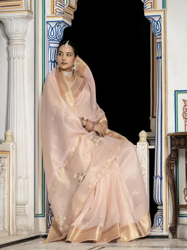 Blush_Pink_Tissue_Linen_Saree_With_Hand_Khatli_Embroidery_For_Women