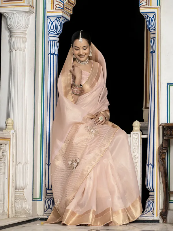 Blush_Pink_Tissue_Linen_Saree_With_Hand_Khatli_Embroidery_For_Women