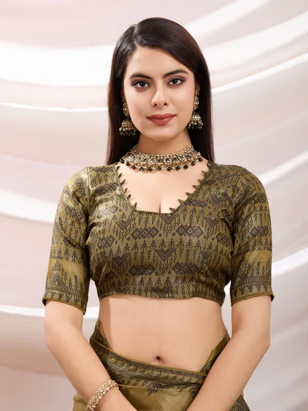 Olive_Brown_Linen_Tissue_With_Black_Zari_Weaving,_Designer_Pallu_&_Tassels_Saree