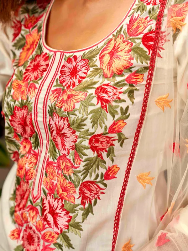 Cream_Viscose_Embroidered_Straight_Kurta_With_Viscose_Pant_And_Net_Dupatta_Sets_For_Women