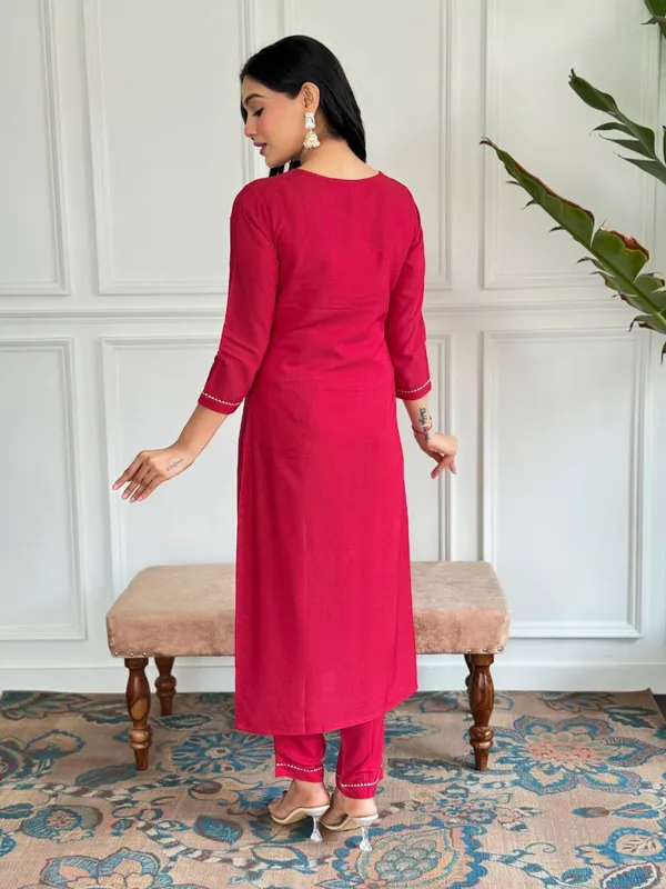 Red_Rayon_Embroidered_Straight_Kurta_With_Rayon_Pant_And_Printed_Dupatta_Sets_For_Women