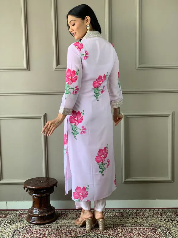Lavendar_French_Crepe_With_Cotton_Lining_Embroidered_And_Printed_Straight_Kurta_With_Rayon_Pant_And_Dupatta_Sets_For_Women