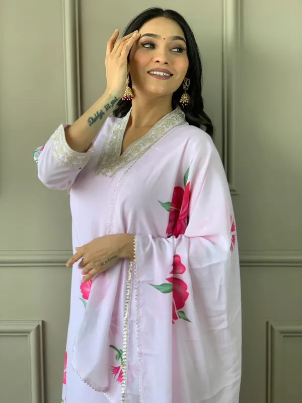 Lavendar_French_Crepe_With_Cotton_Lining_Embroidered_And_Printed_Straight_Kurta_With_Rayon_Pant_And_Dupatta_Sets_For_Women