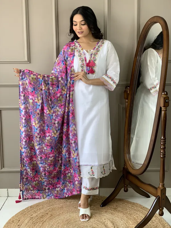 Off_White_Chanderi_Silk_Embroidered_Straight_Kurta_With_Pant_And_Printed_Dupatta_Sets_For_Women