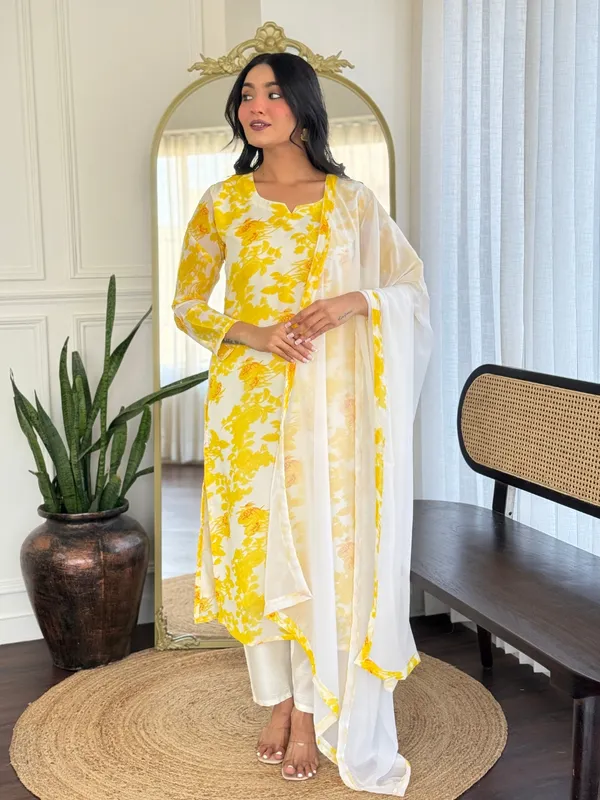 Off_White_Georgette_Printed_Kurta_With_Pant_And_Dupatta_Sets_For_Women
