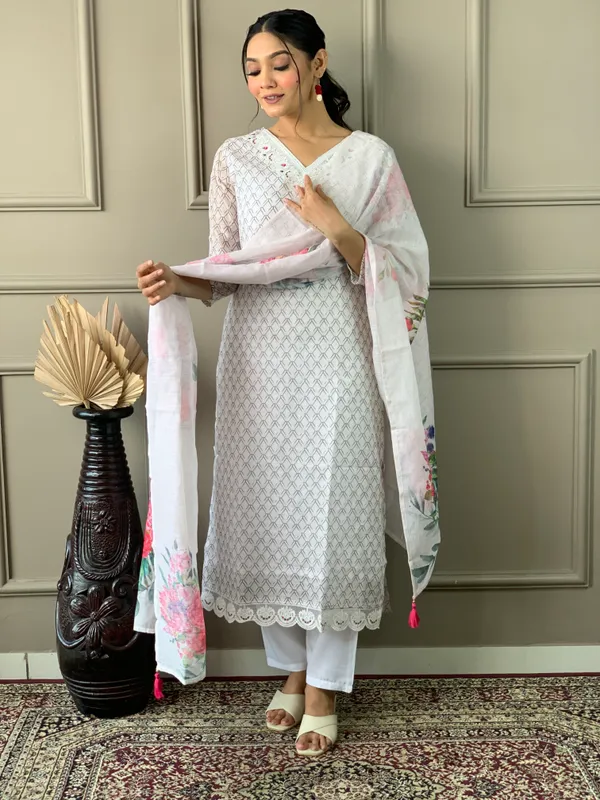 Off_White_Linen_Cotton_Embroidered_Straight_Kurta_With_Pant_And_Printed_Dupatta_Sets_For_Women
