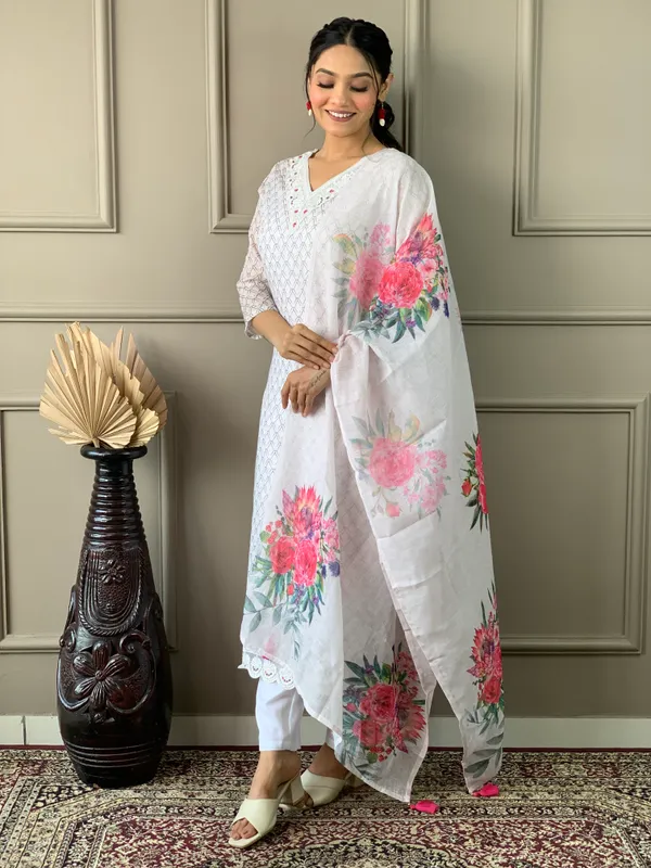 Off_White_Linen_Cotton_Embroidered_Straight_Kurta_With_Pant_And_Printed_Dupatta_Sets_For_Women