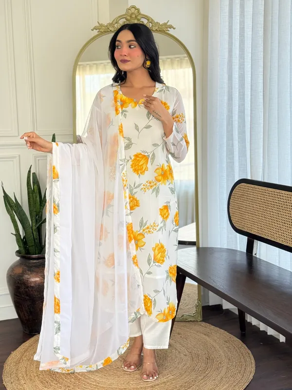 Off_White_Georgette_Printed_Kurta_With_Pant_And_Dupatta_Sets_For_Women