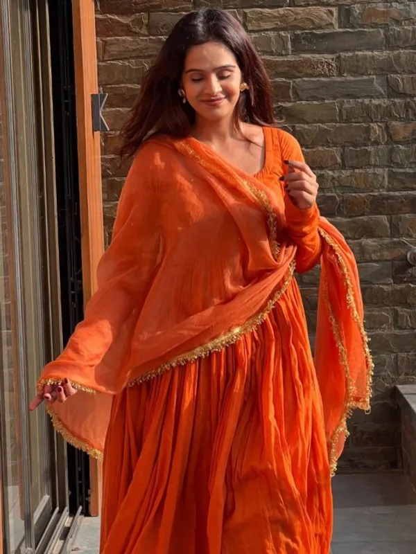 Orange_Muslin_Kurta_With_Muslin_Pant_And_Chinnon_Dupatta_Sets_For_Women