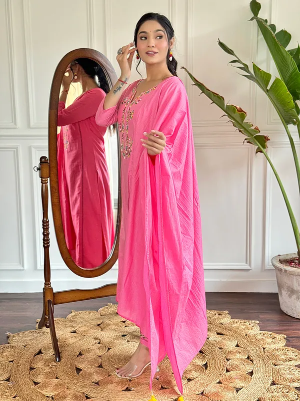 Pink_Viscose_Embroidered_Straight_Kurta_With_Viscose_Pant_And_Cotton_Dyed_Dupatta_Sets_For_Women