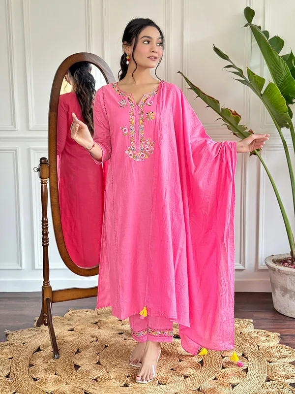 Pink_Viscose_Embroidered_Straight_Kurta_With_Viscose_Pant_And_Cotton_Dyed_Dupatta_Sets_For_Women