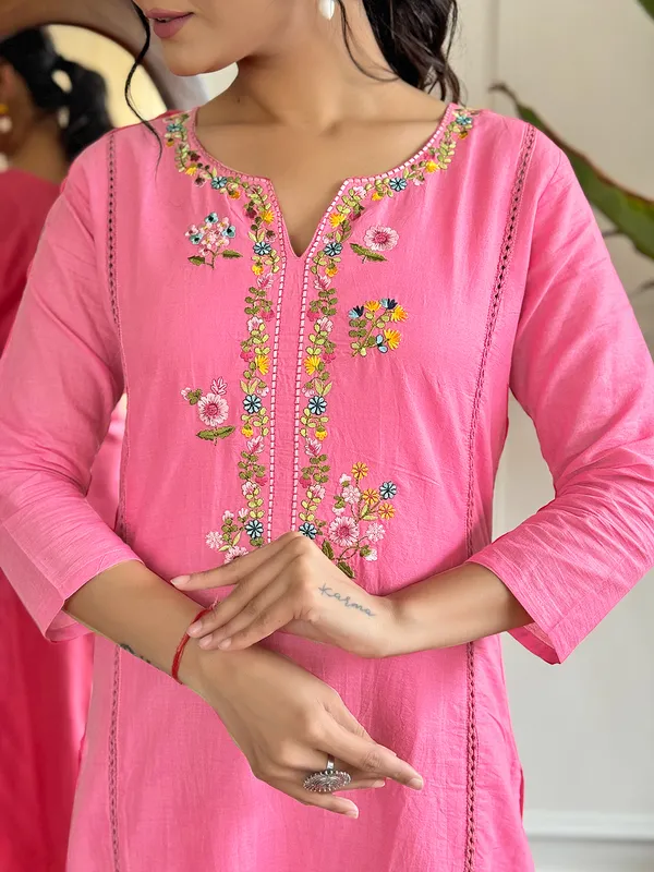 Pink_Viscose_Embroidered_Straight_Kurta_With_Viscose_Pant_And_Cotton_Dyed_Dupatta_Sets_For_Women