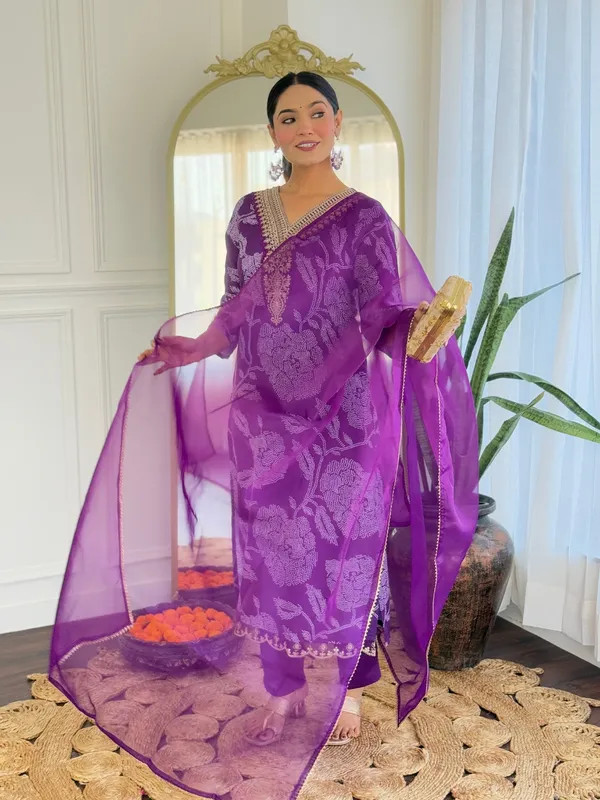 Purple_Rayon_Embroidered_Straight_Kurta_With_Rayon_Pant_And_Organza_Dupatta_Sets_For_Women