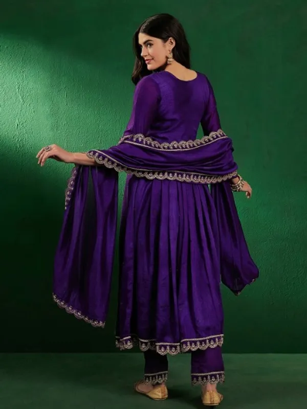 Purple_Vichitra_Silk_Embroidered_Gown_With_Vichitra_Silk_Pant_And_Dupatta_Sets_For_Women