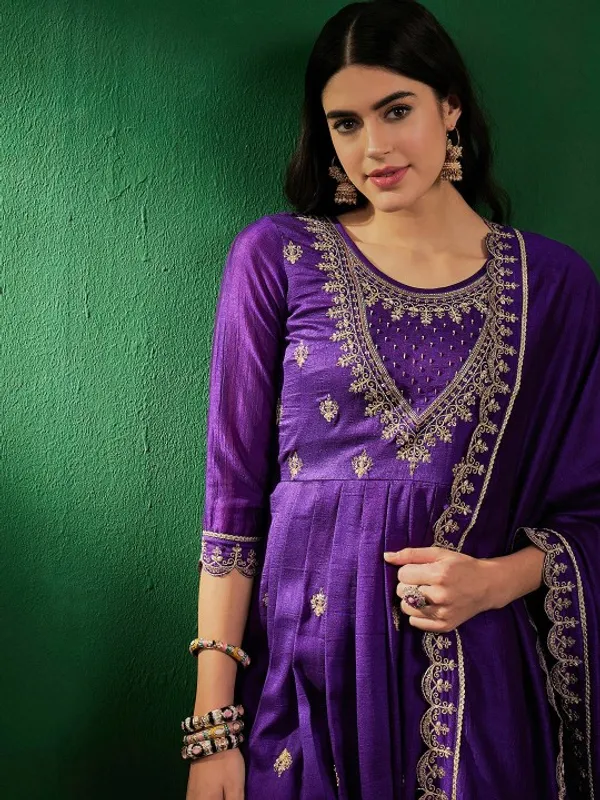 Purple_Vichitra_Silk_Embroidered_Gown_With_Vichitra_Silk_Pant_And_Dupatta_Sets_For_Women