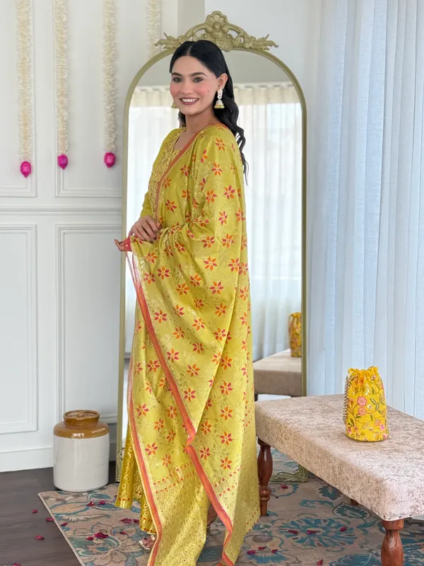 Yellow_Viscose_Chanderi_Embroidered_Straight_Kurta_With_Viscose_Pant_And_Jacquard_Printed_Dupatta_Sets_For_Women