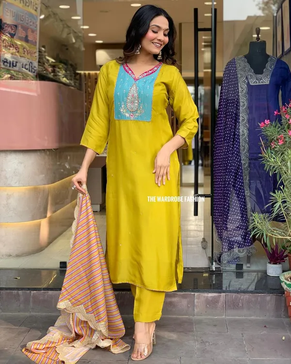 Yellow_Viscose_Embroidered_Straight_Kurta_With_Viscose_Pant_And_Silk_Blend_Printed_Dupatta_Sets_For_Women