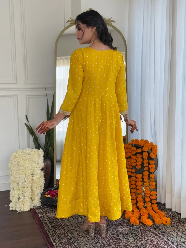 Yellow_Art_Silk_With_Lining_Embroidered_Flared_Kurta_With_Rayon_Pant_And_Art_Silk_Printed_Dupatta_Sets_For_Women