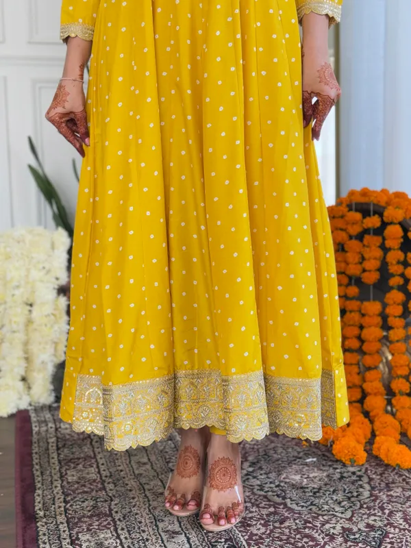 Yellow_Art_Silk_With_Lining_Embroidered_Flared_Kurta_With_Rayon_Pant_And_Art_Silk_Printed_Dupatta_Sets_For_Women