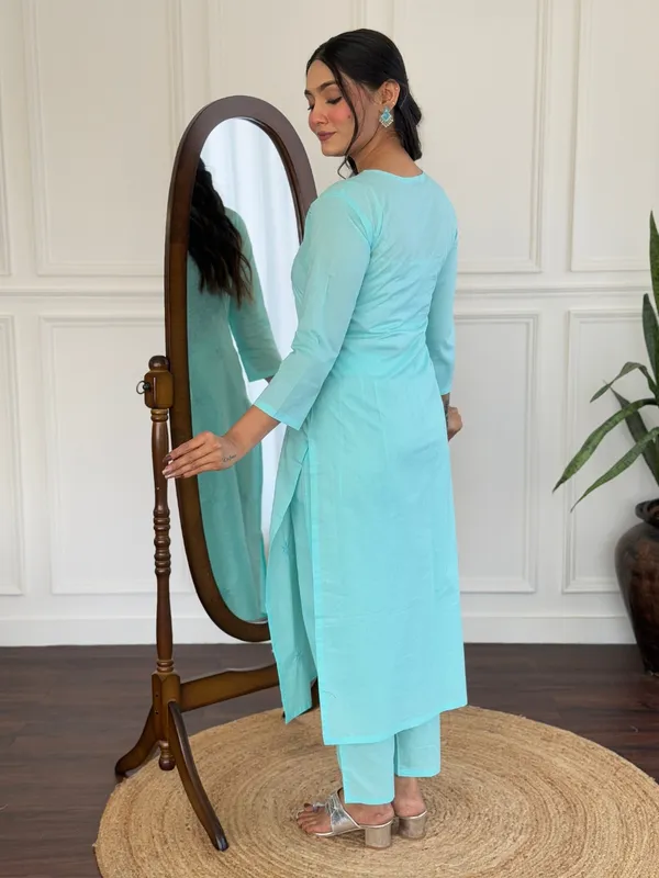 Aqua_Blue_Cotton_Chikan_Work_Kurta_With_Pant_And_Dupatta_Sets_For_Women