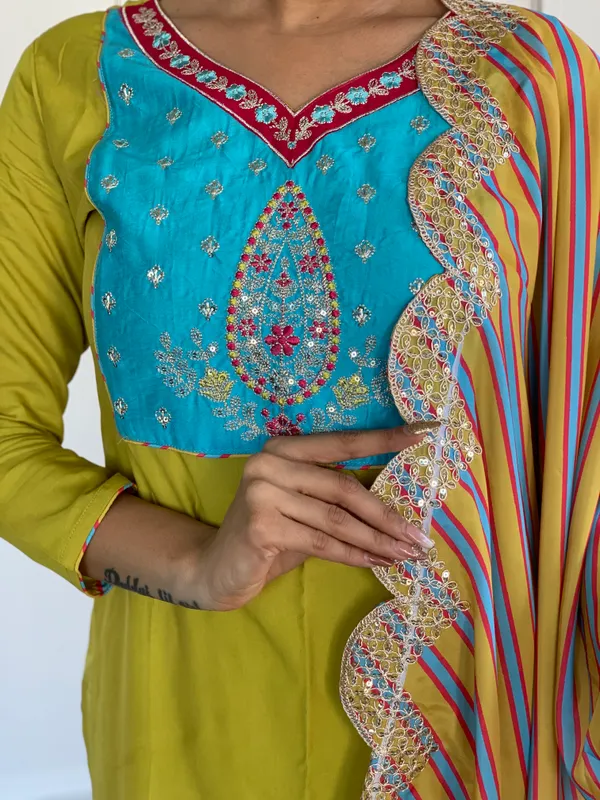 Yellow_Viscose_Embroidered_Straight_Kurta_With_Viscose_Pant_And_Silk_Blend_Printed_Dupatta_Sets_For_Women