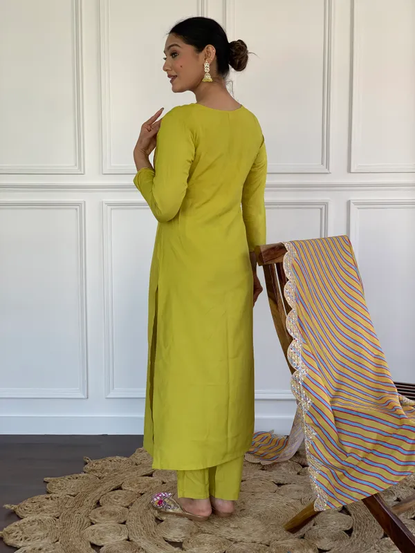 Yellow_Viscose_Embroidered_Straight_Kurta_With_Viscose_Pant_And_Silk_Blend_Printed_Dupatta_Sets_For_Women