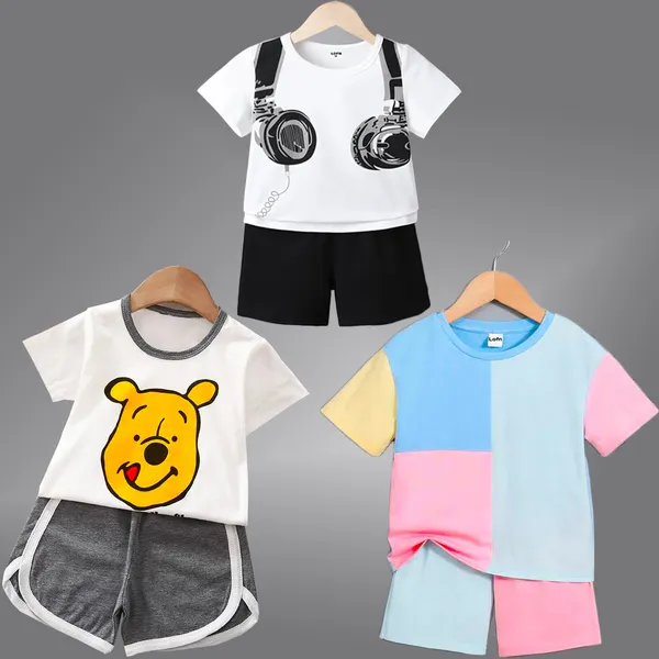 Pack_Of_3_Cotton_Printed_Short_Sleeves_T-Shirt_With_Shorts_For_Kids_(Multicolor)