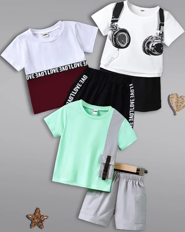 Pack_Of_3_Cotton_Printed_Short_Sleeves_T-Shirt_With_Shorts_For_Kids_(Multicolor)