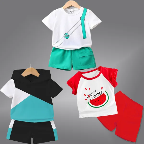 Pack_Of_3_Cotton_Printed_Short_Sleeves_T-Shirt_With_Shorts_For_Kids_(Multicolor)