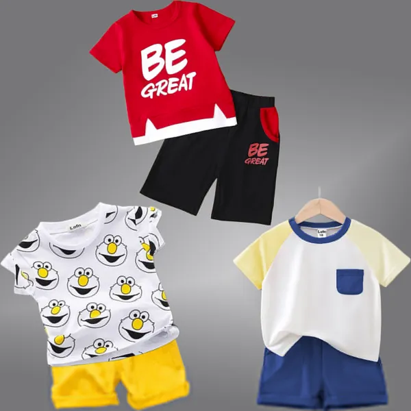 Pack_Of_3_Cotton_Printed_Short_Sleeves_T-Shirt_With_Shorts_For_Kids_(Multicolor)