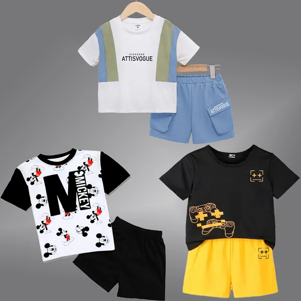 Pack_Of_3_Cotton_Printed_Short_Sleeves_T-Shirt_With_Shorts_For_Kids_(Multicolor)
