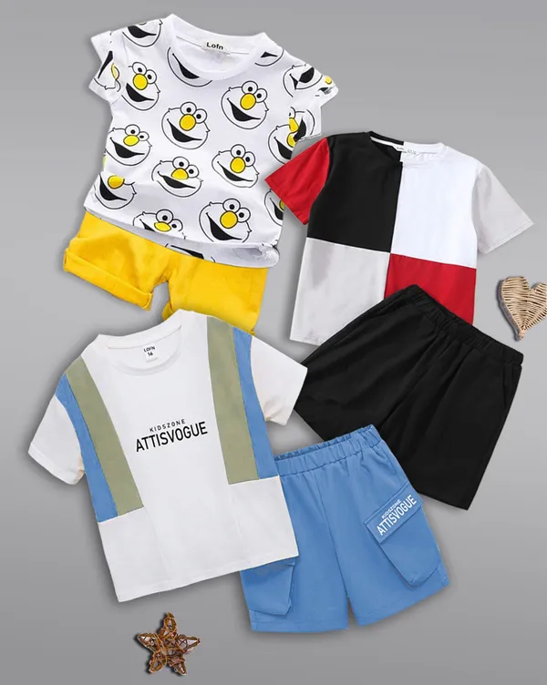 Pack_Of_3_Cotton_Printed_Short_Sleeves_T-Shirt_With_Shorts_For_Kids_(Multicolor)