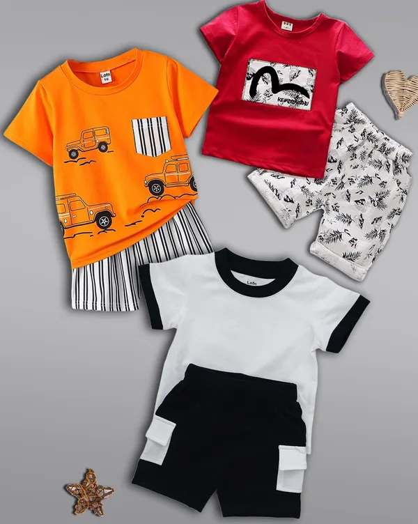 Pack_Of_3_Cotton_Printed_Short_Sleeves_T-Shirt_With_Shorts_For_Kids_(Multicolor)