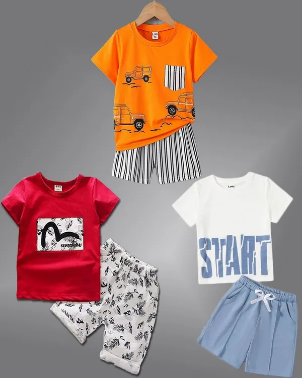 Pack_Of_3_Cotton_Printed_Short_Sleeves_T-Shirt_With_Shorts_For_Kids_(Multicolor)